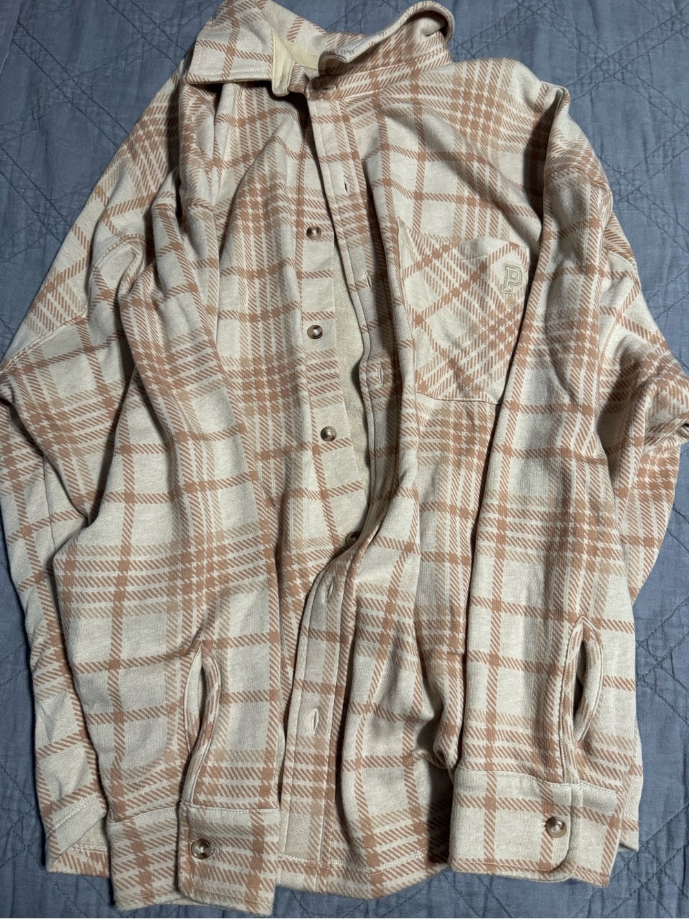 LOVE PINK - Oversized Beige light color Plaid Jacket size Medium
